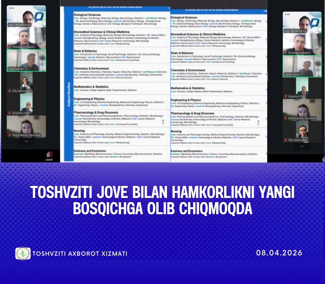 TOSHVZITI JOVE BILAN HAMKORLIKNI YANGI BOSQICHGA OLIB CHIQMOQDA